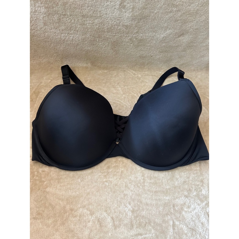 Torrid Womens 44DD Curve XO Plunge Push-up Bra Crisscross Black Underwire